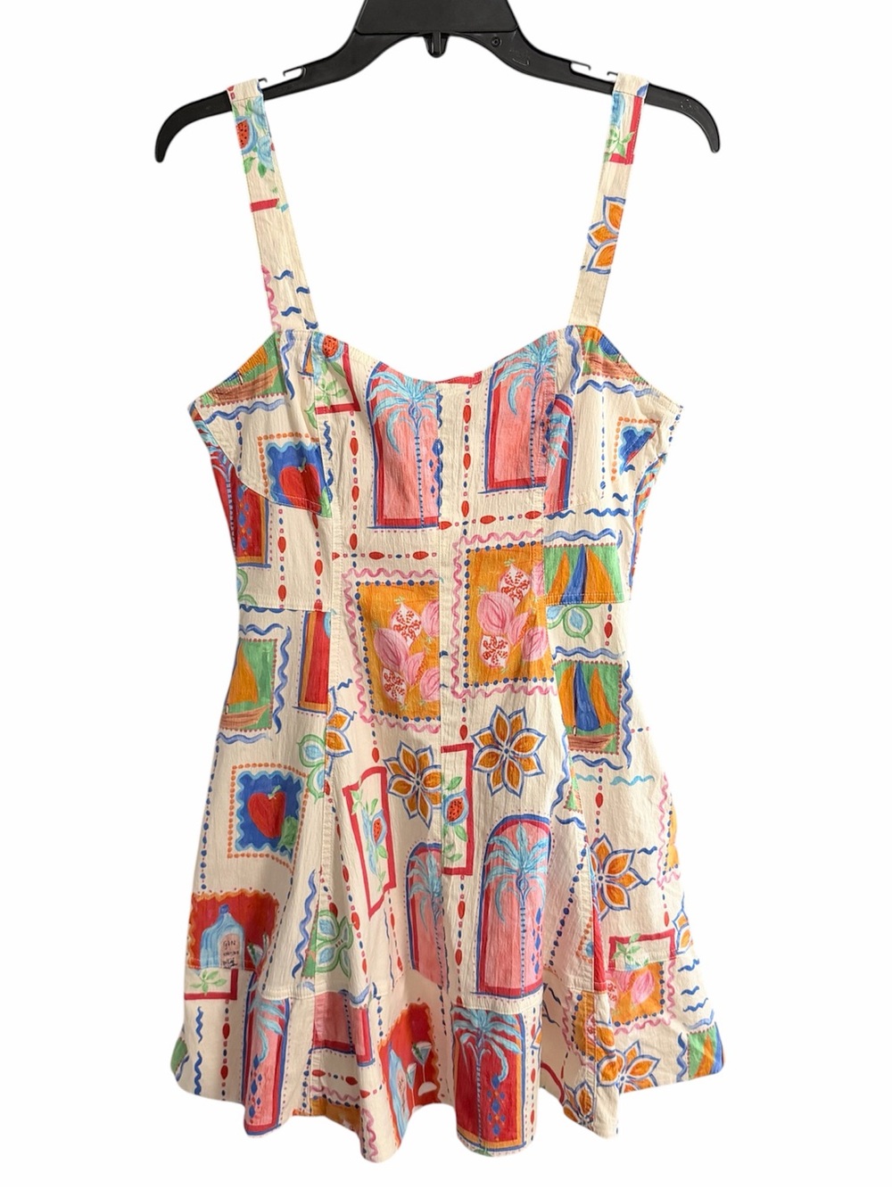 Avec Les Filles Postcards Sweetheart Mini Dress Multi-Color Floral Large